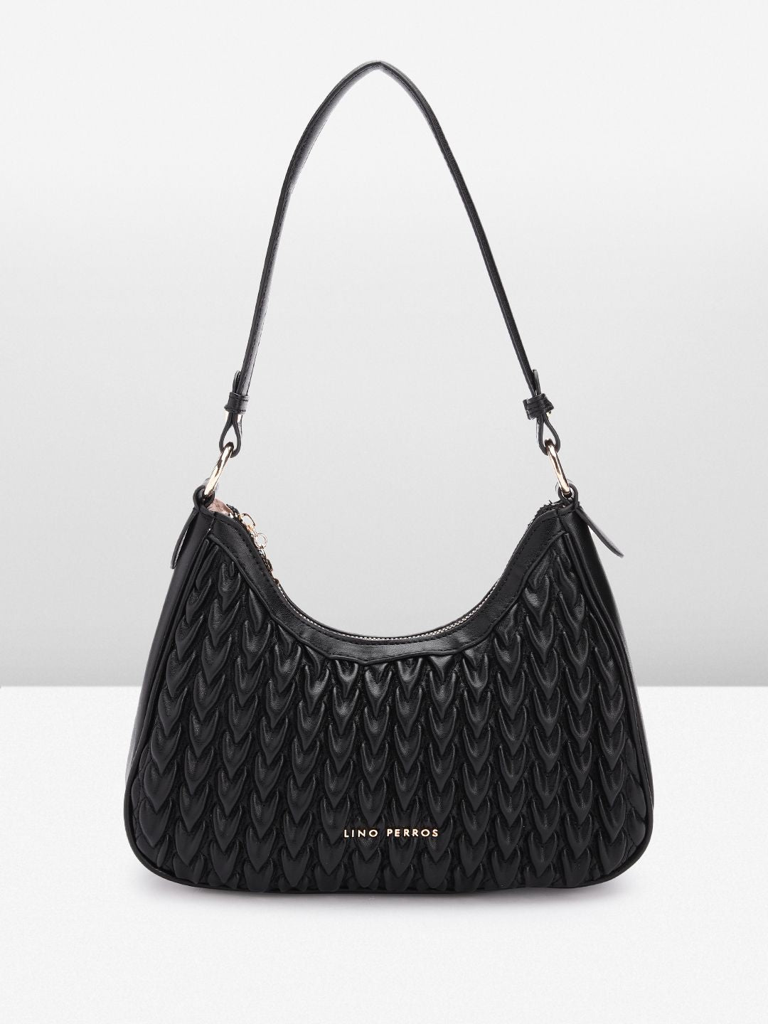 Lino Perros Women Textured Structured Shoulder Bag with Quilted Detail