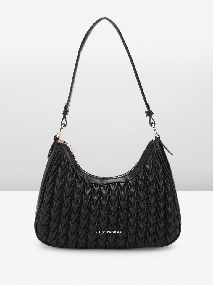 Lino Perros Women Textured Structured Shoulder Bag with Quilted Detail