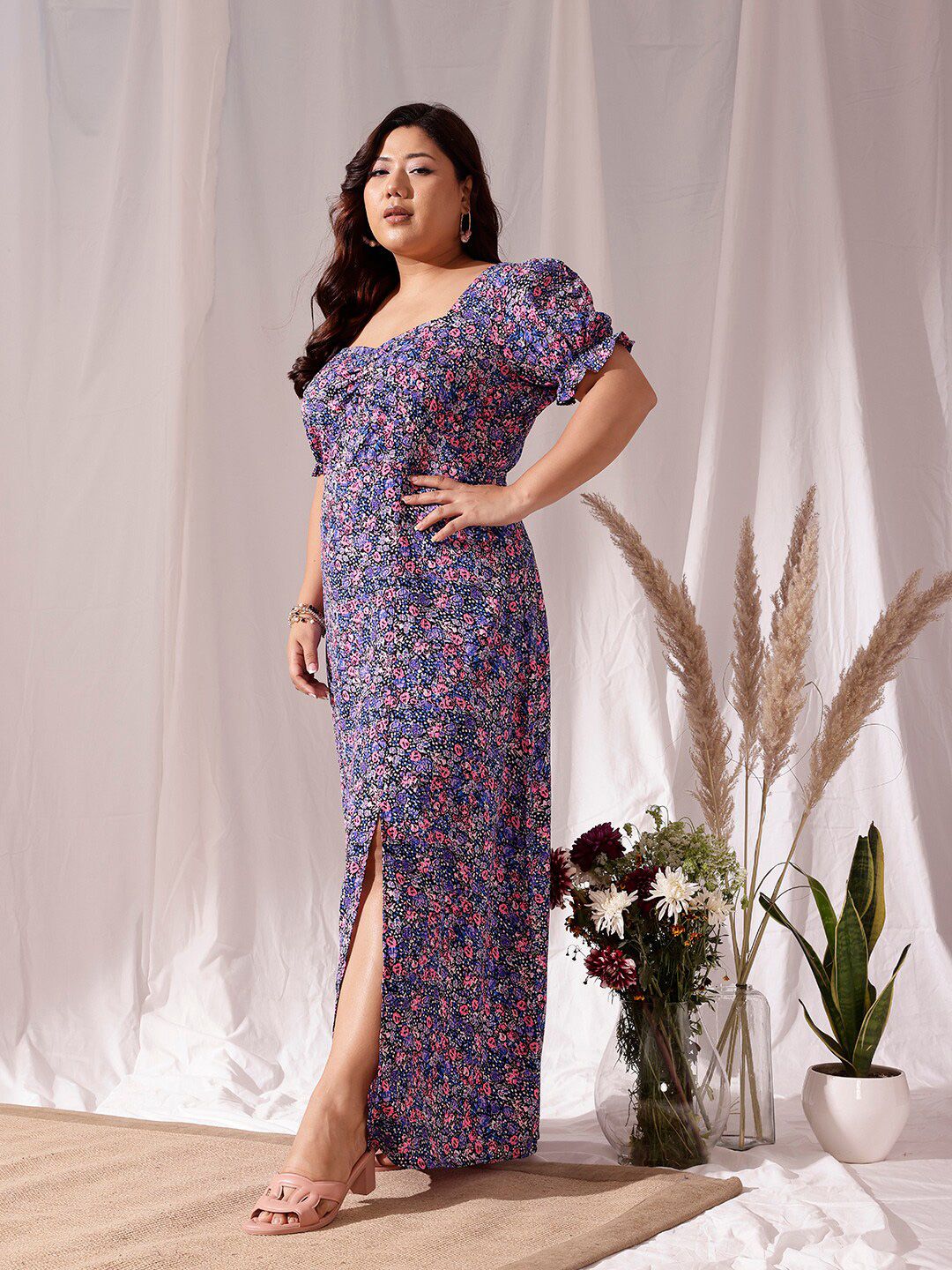 CURVY STREET Plus Size Floral Print Crepe Fit & Flare Dress