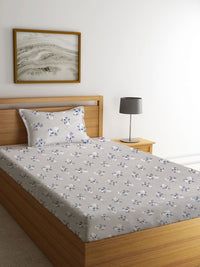 KLOTTHE Grey Floral Polycotton 300 TC Single Cadar Halus dengan Sarung Bantal-87 x 59 inci