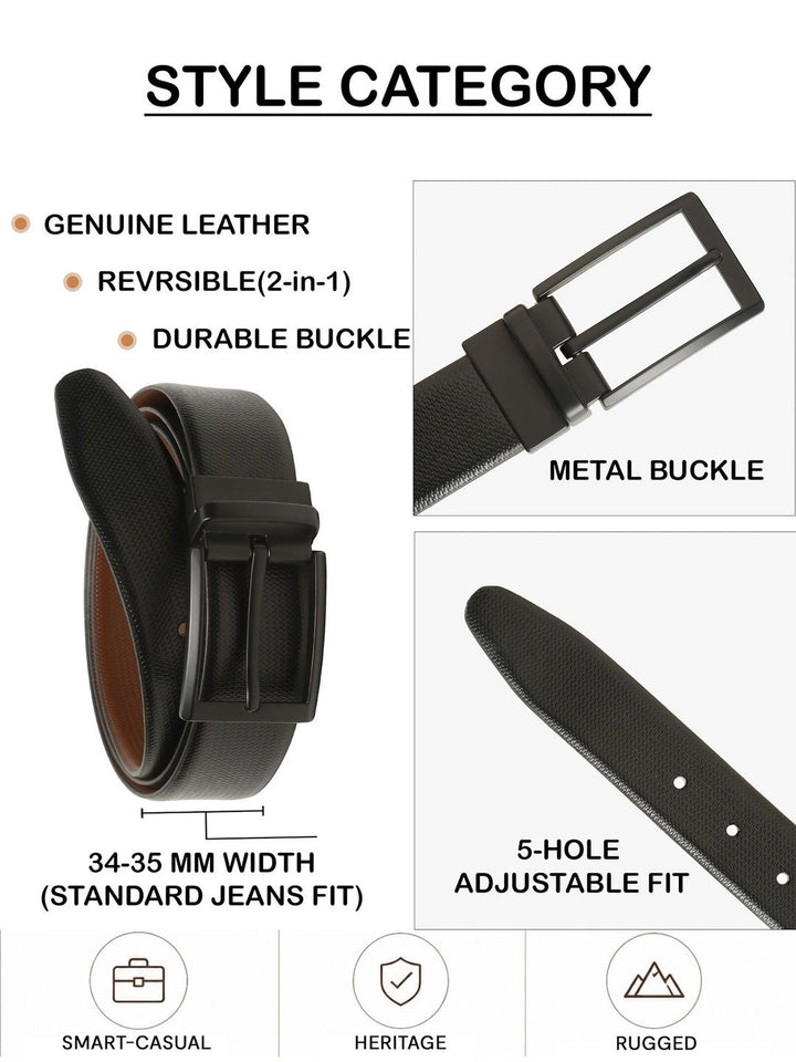 Teakwood Leathers Men Textured Leather Reversible Formal Belt