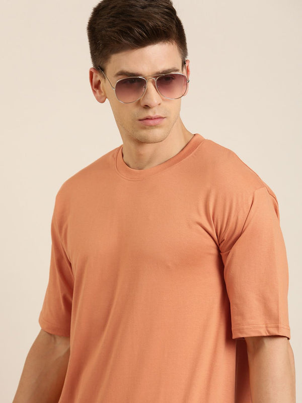 DILLINGER Men Orange Solid Pure Cotton Drop-Shoulder Sleeves Oversized Fit T-shirt
