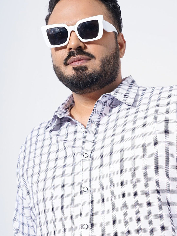 The Indian Garage Co Plus Size Windowpane Checked Cotton Casual Shirt