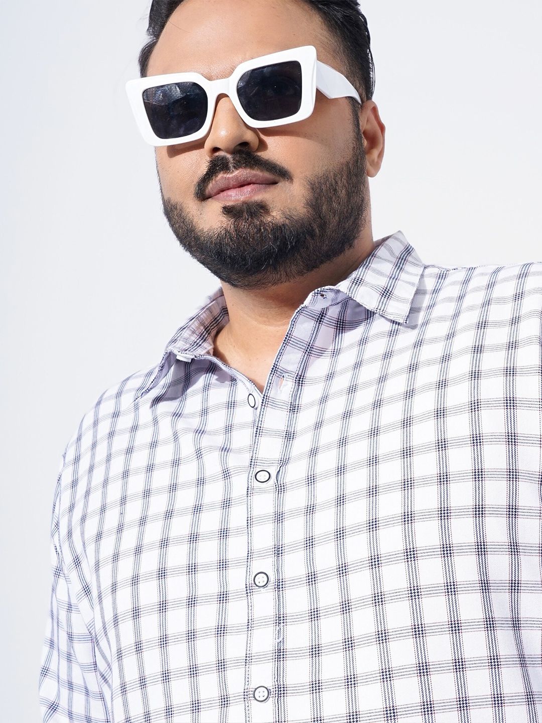 The Indian Garage Co Plus Size Windowpane Checked Cotton Casual Shirt