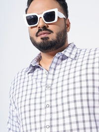 The Indian Garage Co Plus Size Windowpane Checked Cotton Casual Shirt