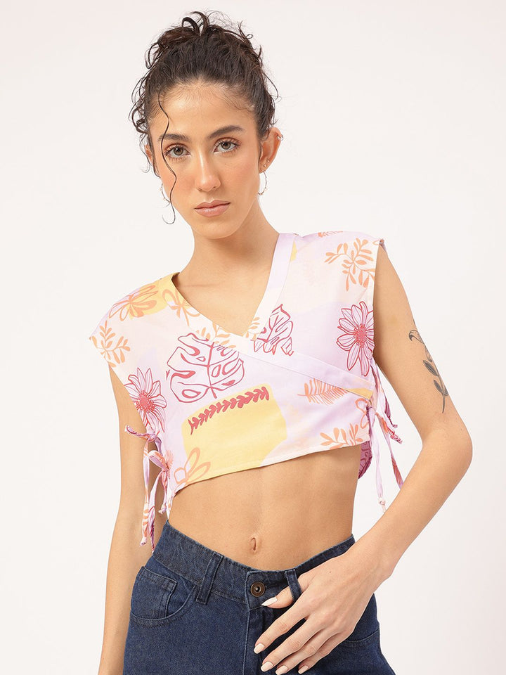 DressBerry Floral Printed Tie-Up Detail Crop Top