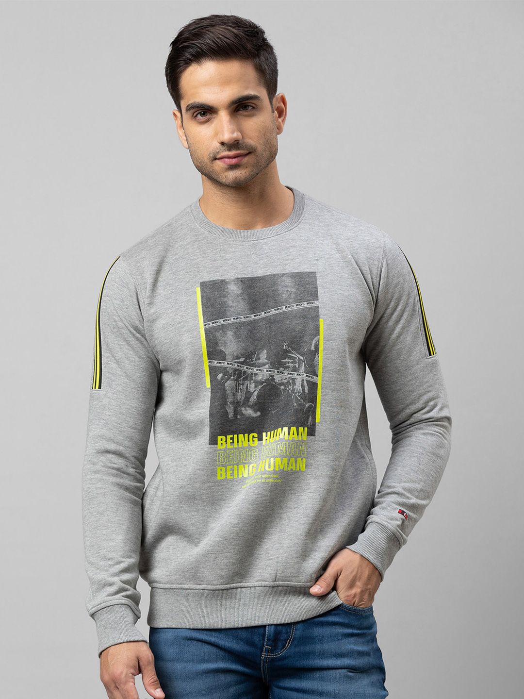 Being Human Men Grey Printed Sweatshirt