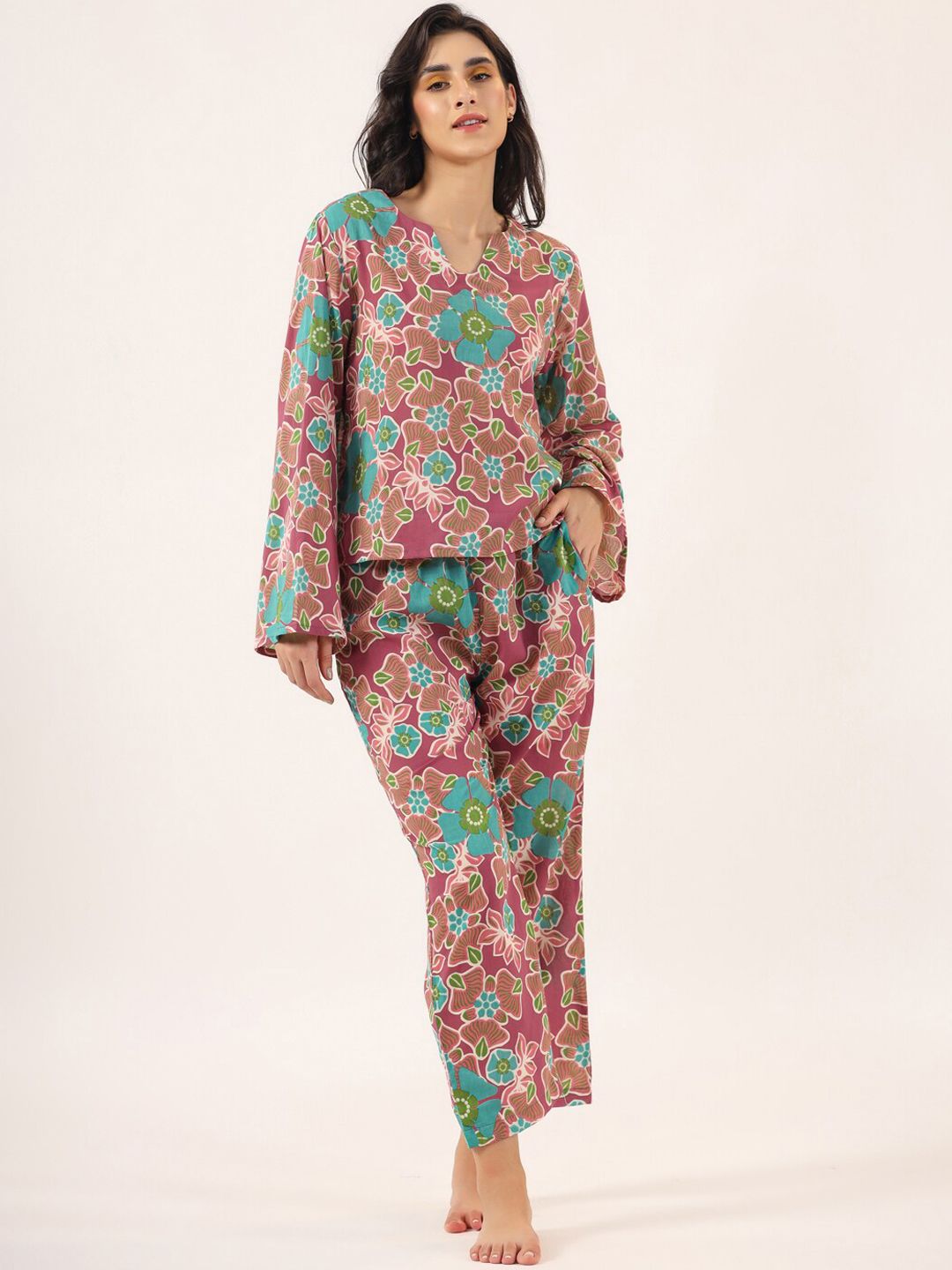 Sanskrutihomes Floral Printed Pure Cotton Night Suit