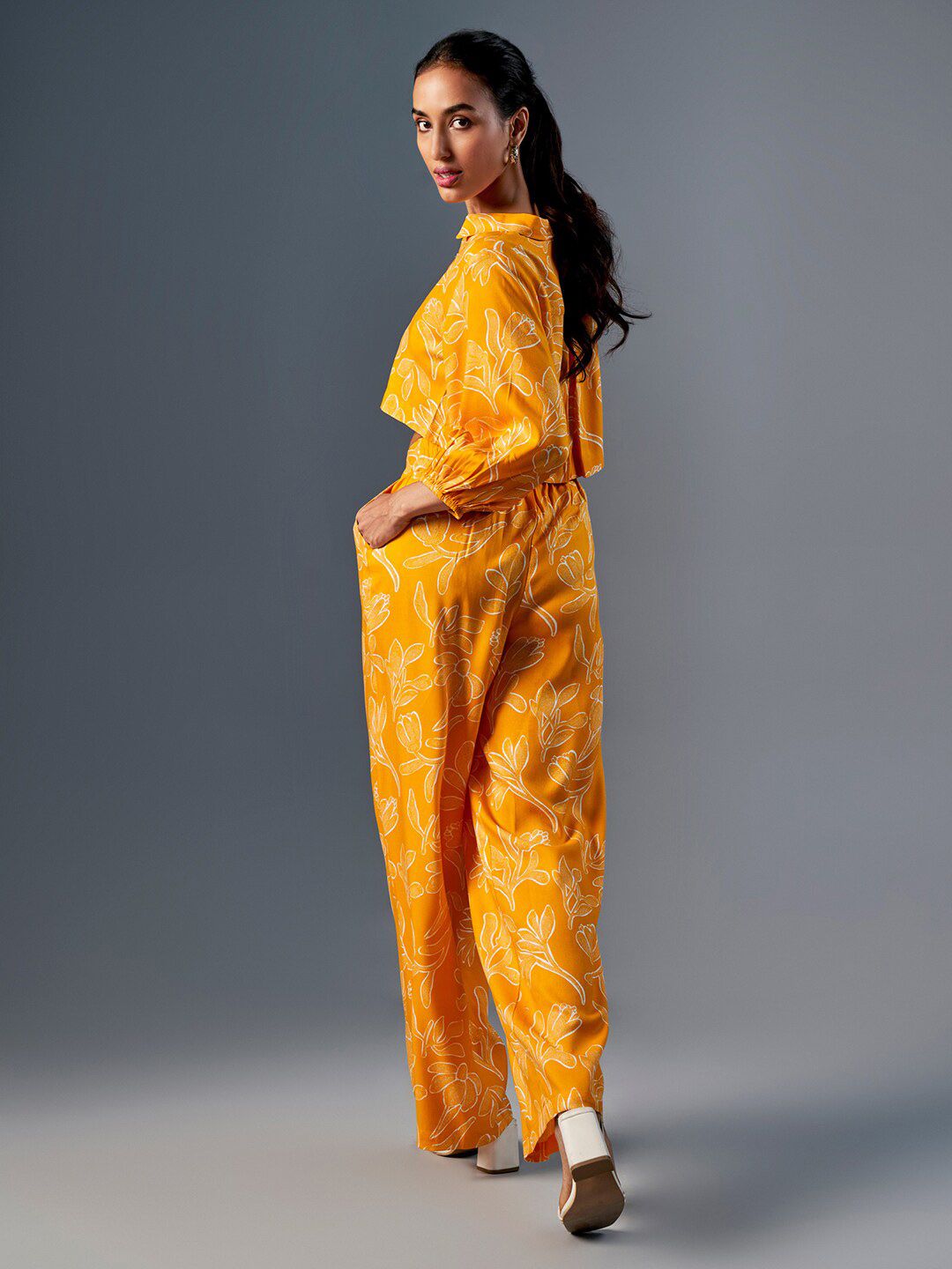 Global Desi Floral Printed Top & Palazzo