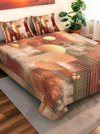 Moda Rapido X KLOTTHE Brown & Beige Geometric 400 TC King Bedsheet with 2 Pillow Covers