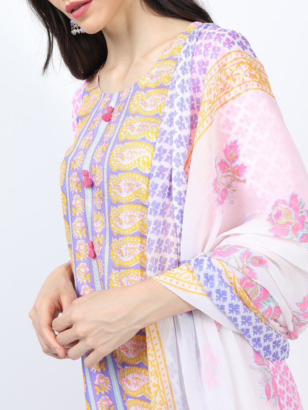 Vishudh Women Pink Ethnic Motifs Printed Kurta with Palazzos & With Dupatta