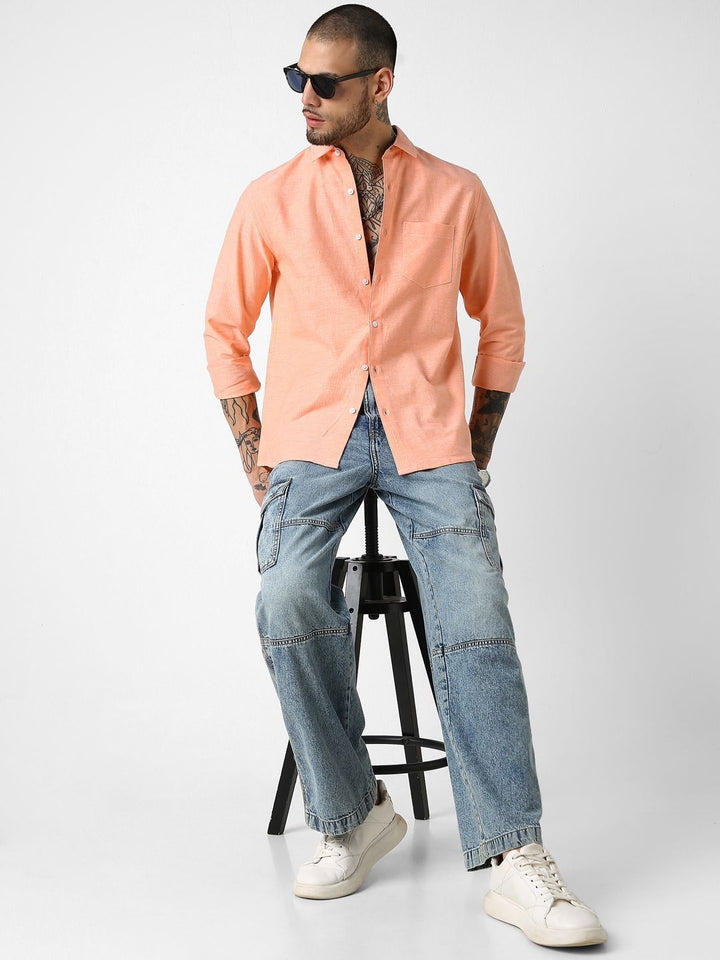 VASTRADO Classic Slim Fit Spread Collar Long Sleeves Pure Cotton Casual Shirt