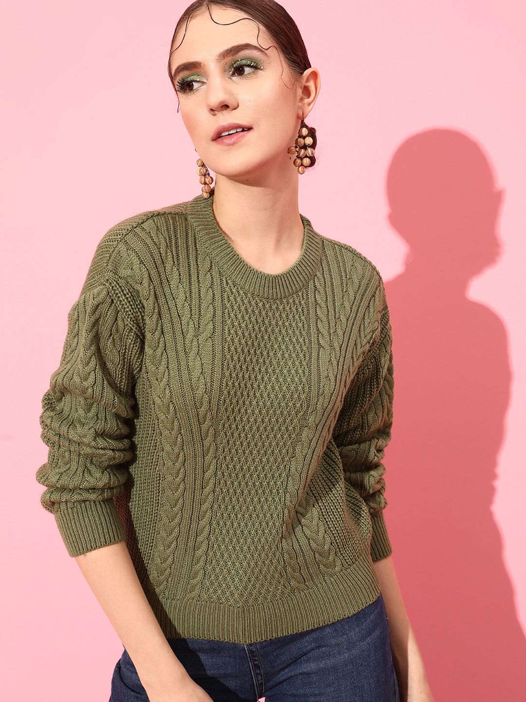 STREET 9 Women Acrylic Cable Knit Pullover
