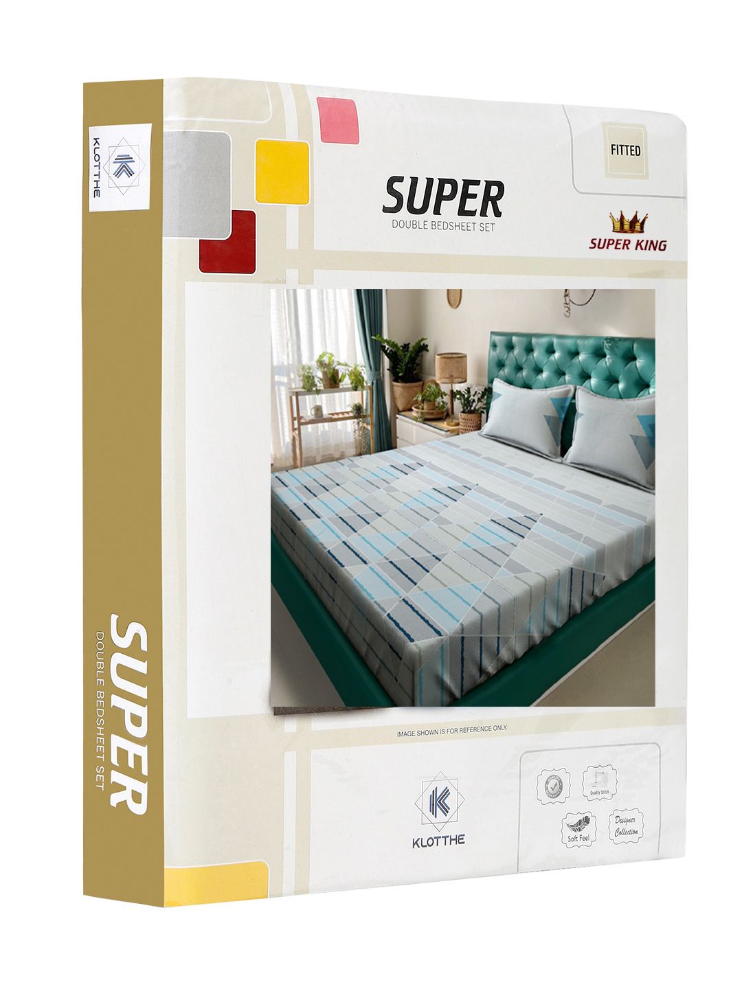 KLOTTHE Printed 400 TC Pure Cotton Fitted Super King Double Bedsheet & 2 Pillow Covers