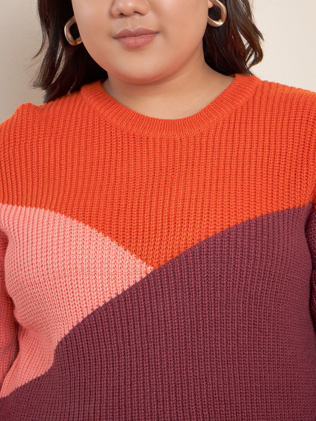 CURVY STREET Plus Size Colourblocked Acrylic Pullover