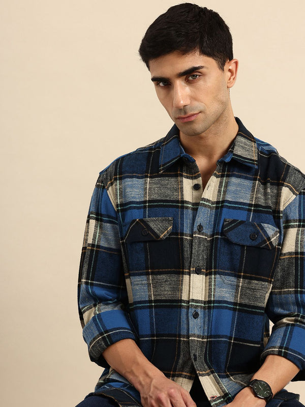 Being Human Checked Drop-Shoulder Sleeves Pure Cotton Casual Shirt