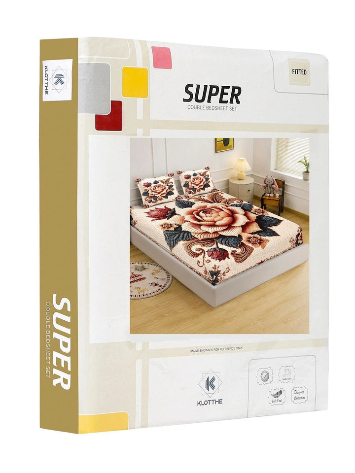 Moda Rapido X KLOTTHE Warna Peach & Bunga Merah Cadar King 400 TC dengan 2 Sarung Bantal