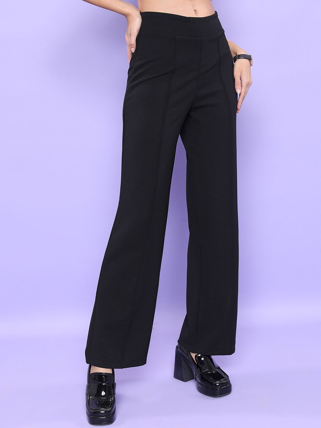 CHIC BY TOKYO TALKIES Women Flared Fit High-Rise Parallel Trousers