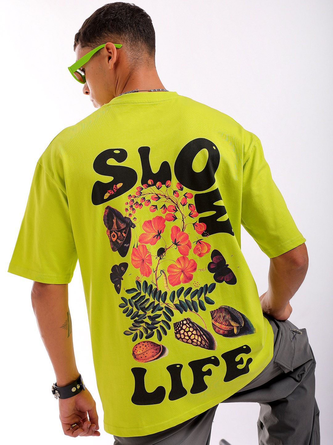 The Indian Garage Co Men Back Printed Round Neck Boxy Oversized T-shirt