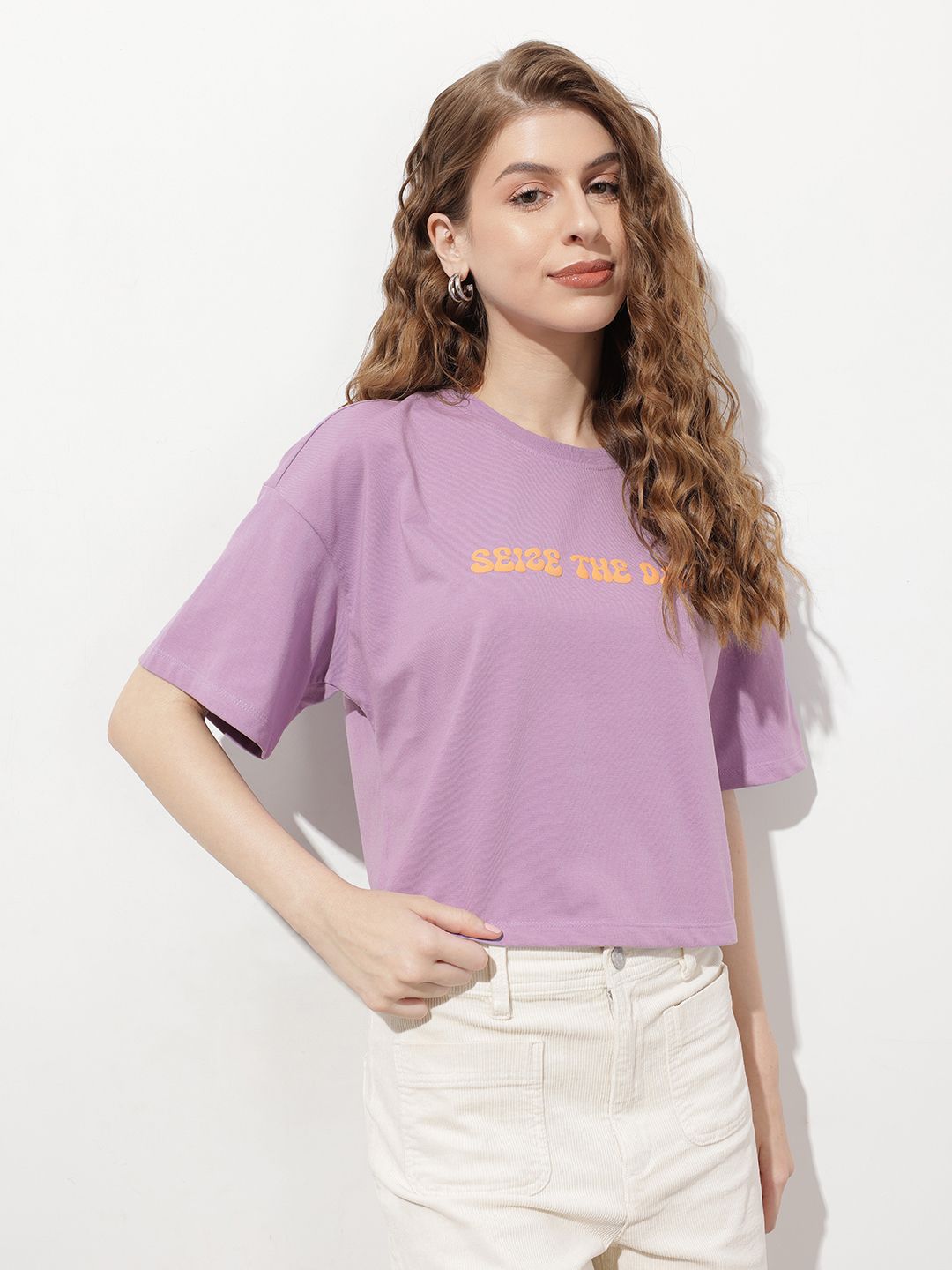 DressBerry Lift My Spirits Typography Boxy Crop T-shirt