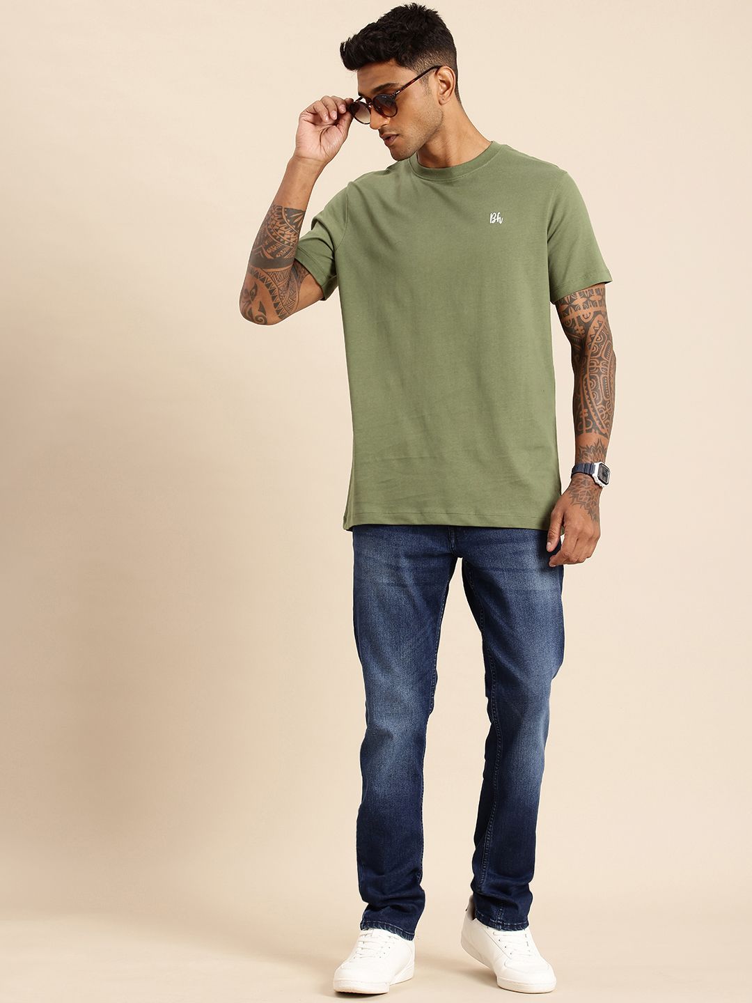 Being Human Pure Cotton Drop-Shoulder Sleeves Relaxed Fit T-shirt