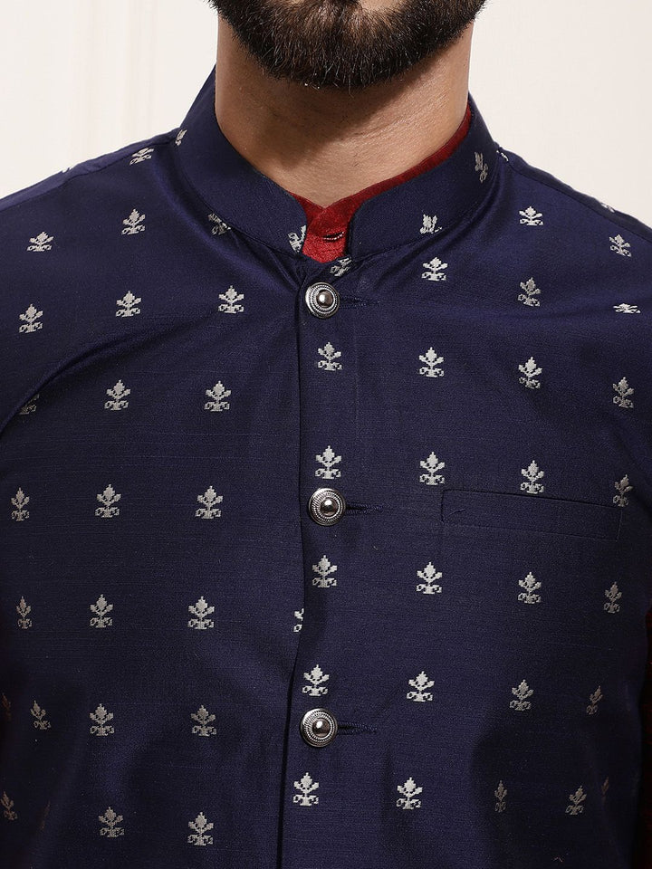 SOJANYA Kurta Lelaki Maroon & Navy Blue dengan Jaket Churidar Dan Nehru