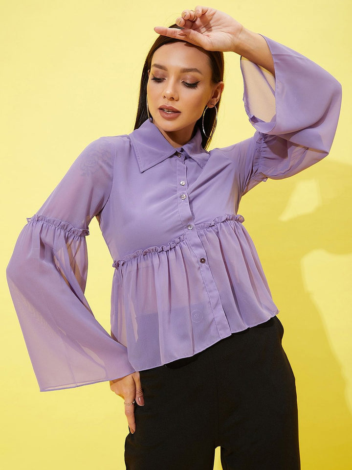 Athena Bell Sleeve Ruffles Shirt Style Top