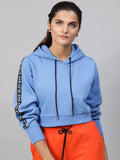 STREET 9 Women Blue Solid Hooded Sweatshirt