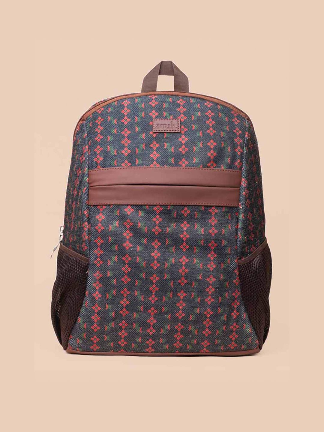 ZOUK Women Black & Red Graphic Backpack