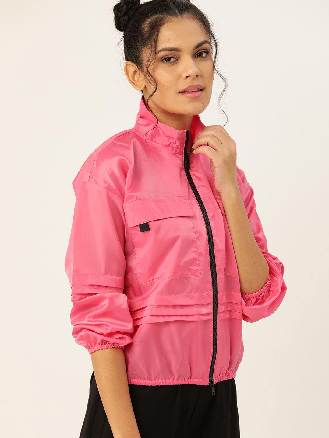 DressBerry Women Pink Solid Lightweight Sporty Jacket