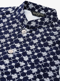SOJANYA Men Golden Thread Work Kurta with Churidar & Nehru Jacket