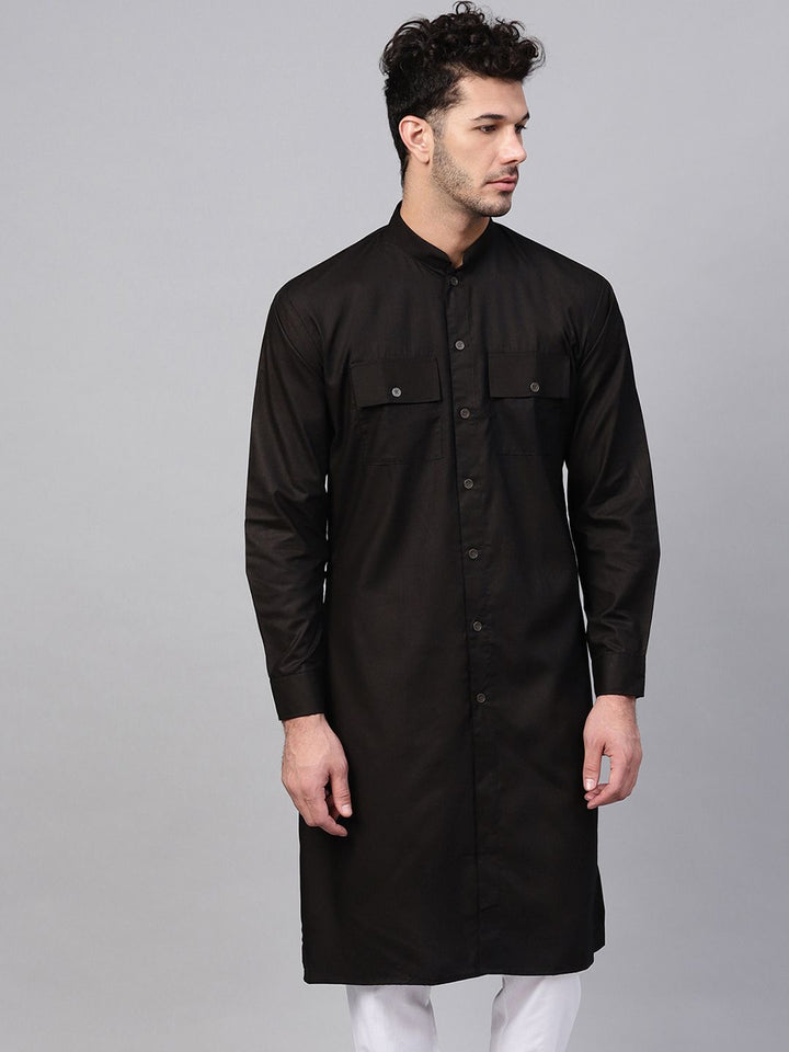 SOJANYA Lelaki Hitam Solid Kurta Lurus