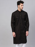 SOJANYA Lelaki Hitam Solid Kurta Lurus