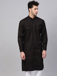 SOJANYA Lelaki Hitam Solid Kurta Lurus