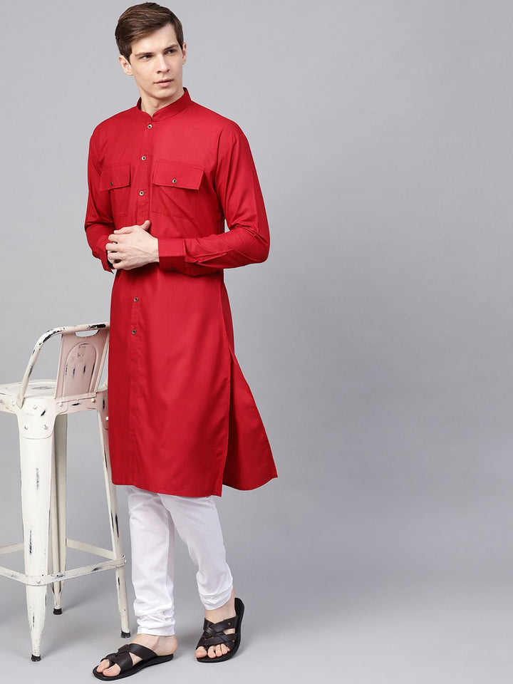 SOJANYA Men Maroon Solid Pathani Kurta