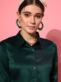 STREET 9 Women Green Solid Shirt Style Top