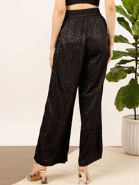STREET 9 Women Black Textured Relaxed Straight Fit High-Rise Trousers