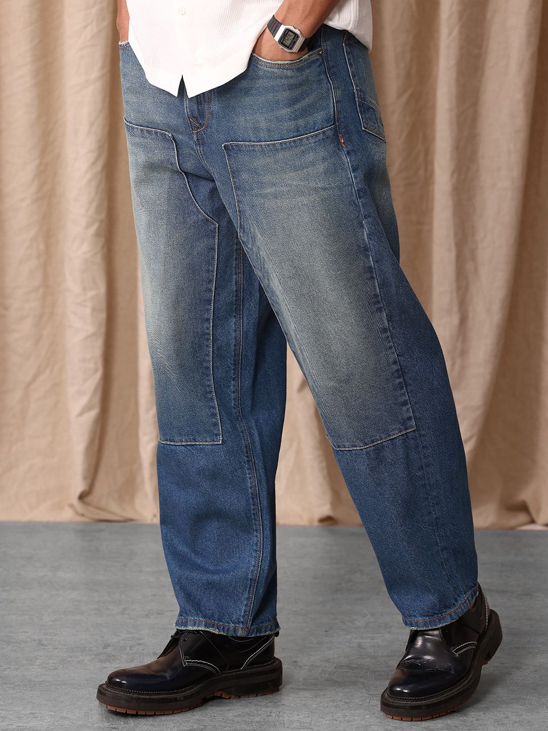 Mr Bowerbird Men Pure Cotton Oversized Heavy Fade Jeans