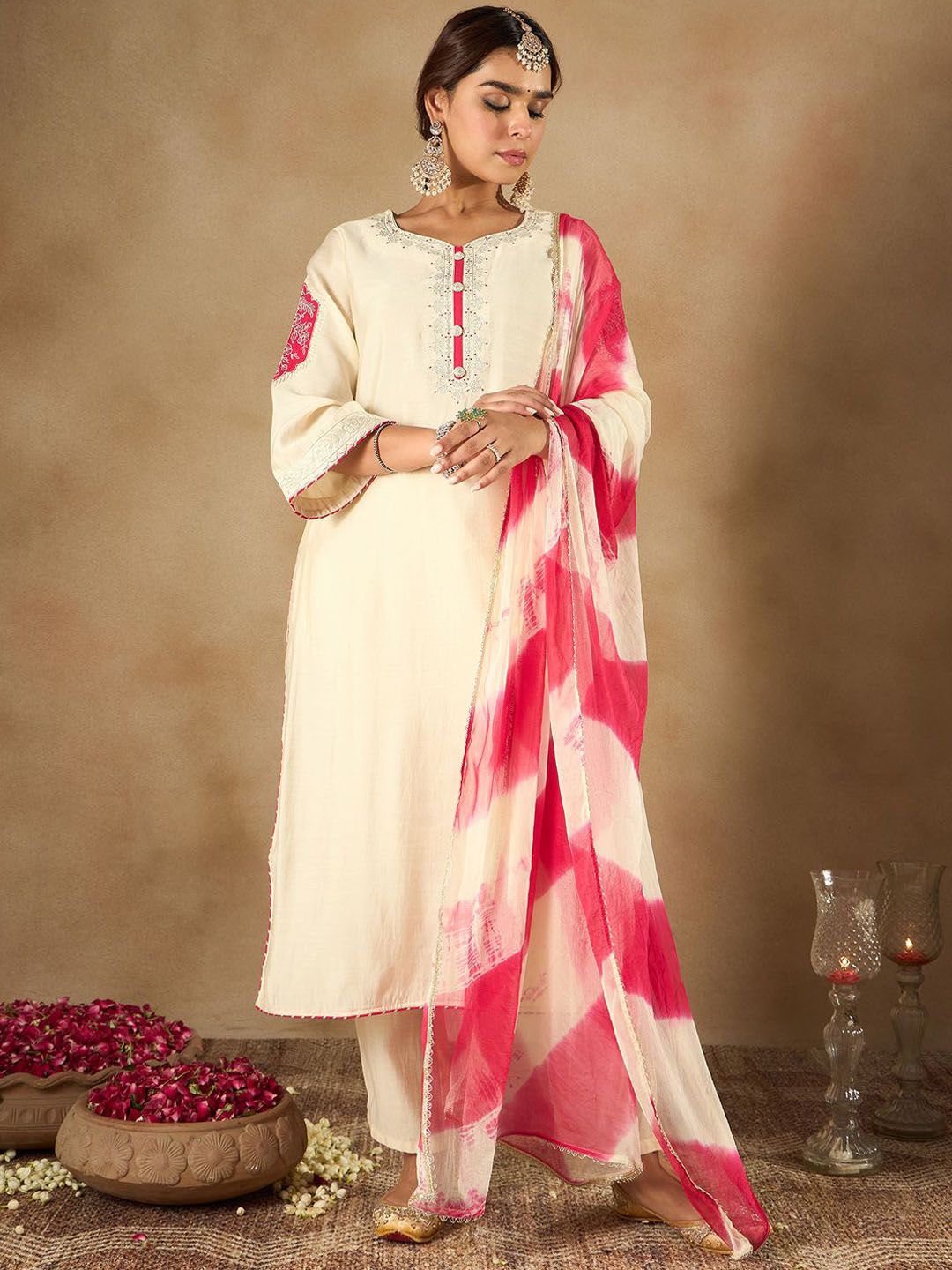 Indo Era Women Ethnic Motifs Embroidered Regular Kurta with Trousers & With Dupatta
