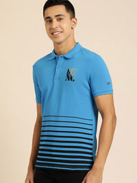 Being Human Men Blue & Black Brand Logo Printed Pure Cotton Polo Collar T-shirt