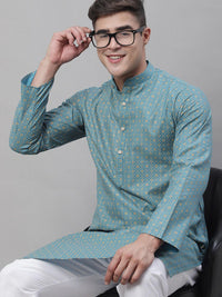 SOJANYA Ethnic Motifs Foil Printed Cotton Linen Kurta With Churidar