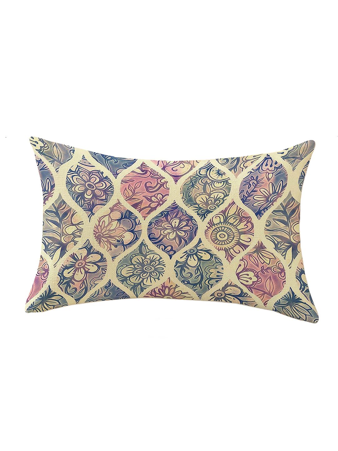 STITCHNEST Blue & Yellow Set of 2 Ethnic Motifs Rectangle Cushion Covers