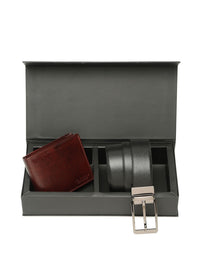 Teakwood Leathers Set Of 2 Men Reversible Leather Belt & Wallet Gift Set