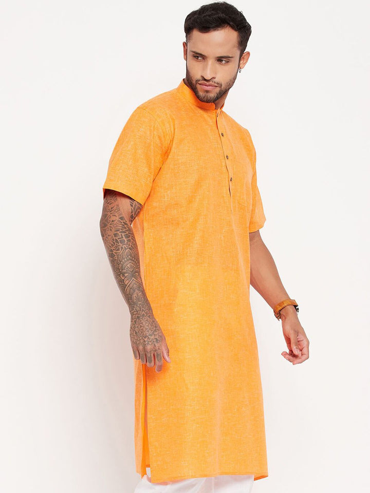 VASTRAMAY Short Sleeves Mandarin Collar Straight Kurta