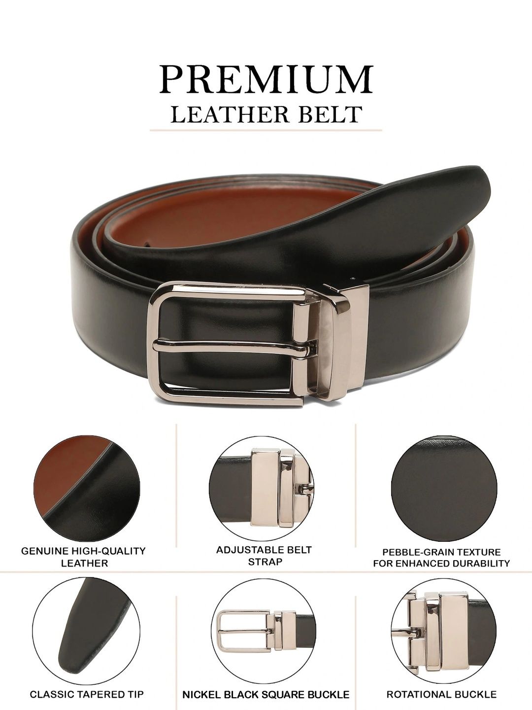 Teakwood Leathers Men Textured Leather Reversible Belt