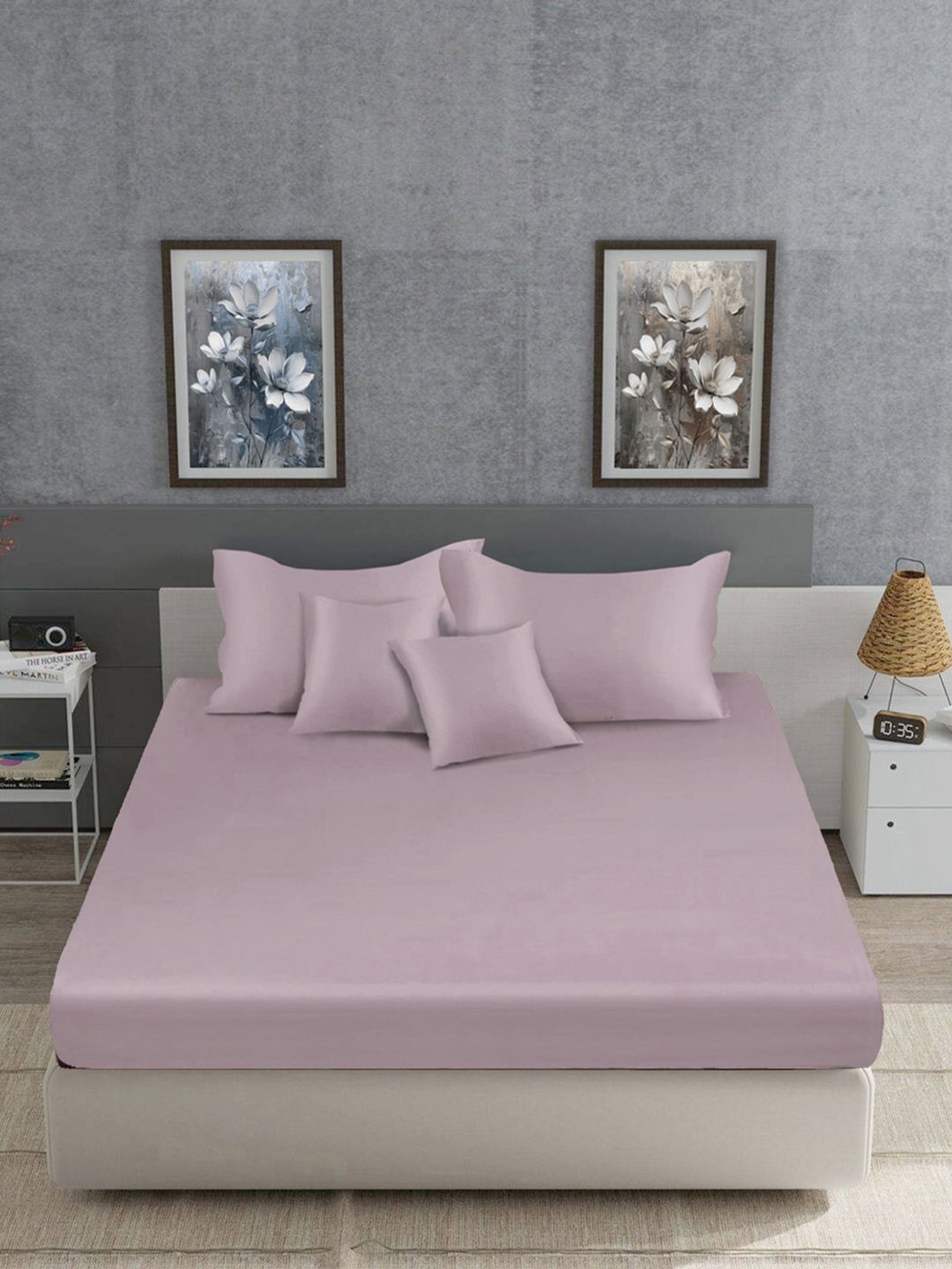 KLOTTHE Pink Solid Flat 400 TC Satin Katil King Dengan 2 Sarung Bantal & 2 Sarung Kusyen