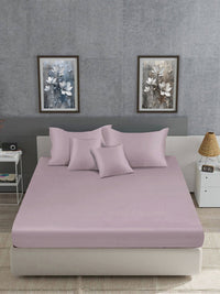 KLOTTHE Pink Solid Flat 400 TC Satin Katil King Dengan 2 Sarung Bantal & 2 Sarung Kusyen