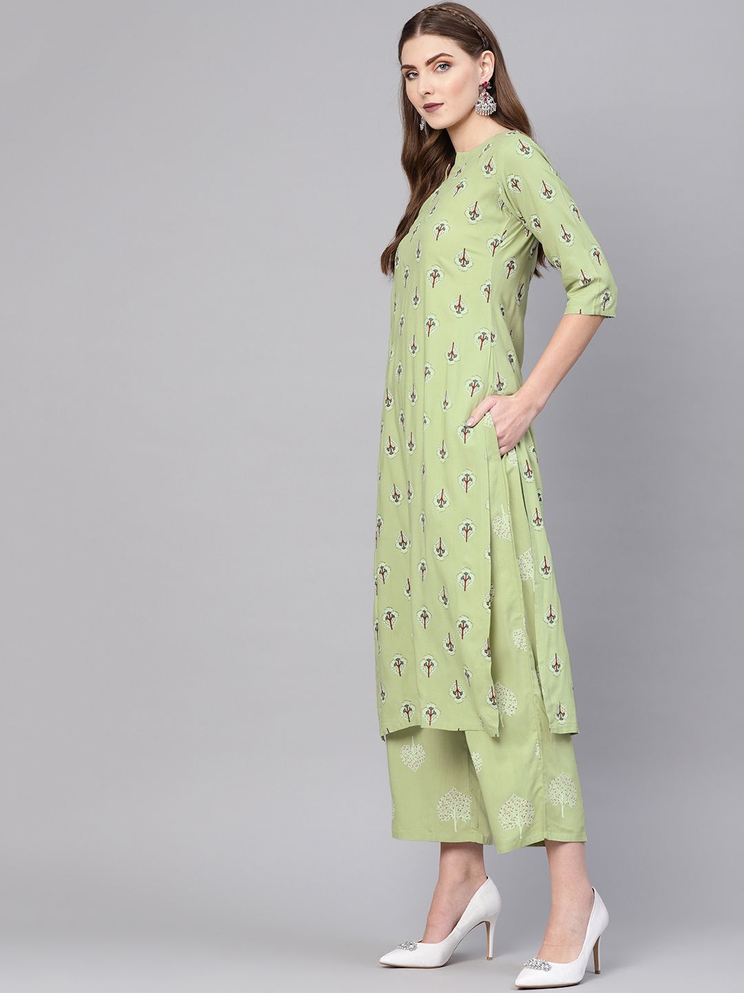 Gerua By Libas Women Green Printed Kurta with Palazzos