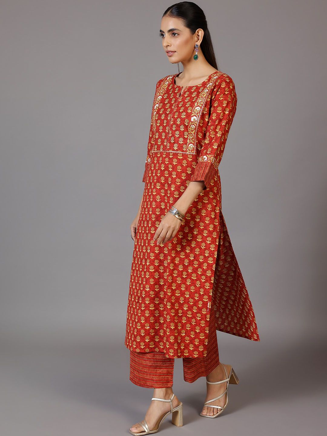 Libas Floral Printed Regular Gotta Patti Pure Cotton Kurta with Palazzos & With Dupatta