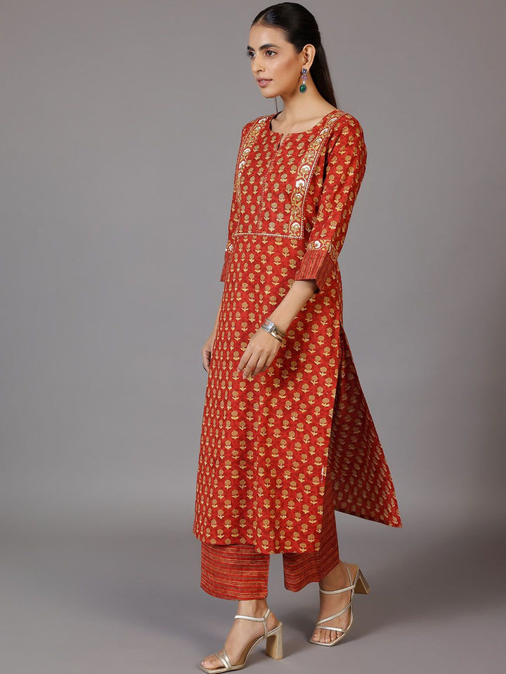 Libas Floral Printed Regular Gotta Patti Pure Cotton Kurta with Palazzos & With Dupatta
